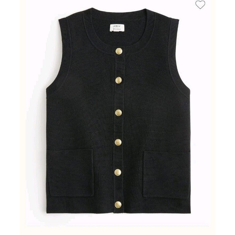 J.Crew Button Up Sweater Vest Black Gold Buttons 100% Cotton CN090 Size L NWT